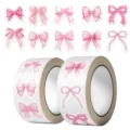 Schattige roze strik sticker rollen en plakband set voor dagboek scrapbooking geschenkverpakking. - Strik / 500 Stuks/Verpakking / Roze