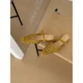 Chaussures rétro françaises évidées à bout carré bas talons confortables jaunes pour femmes - 35 / Vert matcha