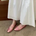 Pink sequin bow Mary Jane flat shoes for women, elegant low-cut ballet walking single shoes. - 35 / Pink