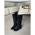 Botas altas de ante negro con cuña y hebillas para mujer otoño invierno moda elegante. - 35 / Negro