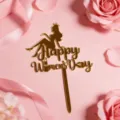 Gold acrylic Happy Womens Day cake topper with crown woman silhouette for party decor - Gold Happy Goddess Day