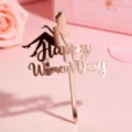 Rose gold acrylic Happy Women's Day cake topper detail shot for festive celebration desserts. - Rose Gold Happy Goddess Day