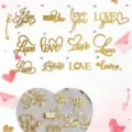 Vue détaillée de cake topper love en acrylique pailleté or, déco Saint-Valentin. - Cœur rose rouge miroir gravé rose Happy Valentine's Day