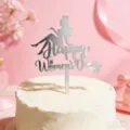 Silver acrylic Happy Women's Day cake topper queen silhouette party cake decoration - Silver Happy Goddess Day
