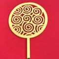 Gold acrylic Chinese style cake topper featuring elegant hollow swirl pattern detail. - Gold Feng Sheng Shui Qi (Prosperity) 1