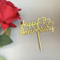 Gold acrylic Happy Anniversary cake topper detail with heart design for party decoration. - Style 435 Three Hearts Design Gold