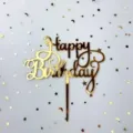 Χρυσό ακρυλικό topper τούρτας Happy Birthday με ξυλάκι για πάρτι γενεθλίων. - Χρόνια Πολλά