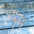 Rose gold acrylic Happy Birthday cake topper, creative cursive font party decoration insert. - Mirror Silver