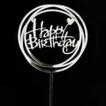 Λεπτομερεια τούρτας Happy Birthday από ασημί ακρυλικό, λεπτοί κύκλοι και όμορφη καρδιά. - Ασημί