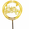 Χρυσό ακρυλικό Happy Birthday διακόσμηση τούρτας κύκλος καρδιά σχέδιο 11x17cm - Χρυσό