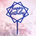 Topper de pastel de cumpleaños cuadrado de acrílico azul, decoración geométrica. - Azul Real Espejo