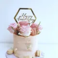 Gold acrylic Happy Anniversary cake topper for wedding celebration party decoration supplies - Style 1278 Hexagon Design Gold