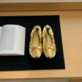 Gold metallic ballet flats for women with cute bow, comfortable round toe slip-on casual flat shoes. - 35 / Gold