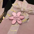 Pink acrylic flower cake topper with gold ribbon gift box, women's day party decoration. - Happy Womens Day Engraved Flower 2 Mirror Rose Red (Diameter Approx 4.5CM)