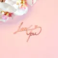 Cake topper Love You en acrylique or rose decoration de gateau saint valentin style romantique - Script Or Rose Love You