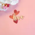 Topper de gateau Love en acrylique pour fete de la Saint Valentin rouge et or. - Love Cœur Miroir Rose Rouge Et Argent