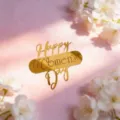 Gold acrylic Happy Womens Day cake topper pink floral dessert decoration for party supplies - Happy Women's Day Cake Side Decor (Width Approx 7cm)
