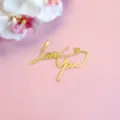 Decorateur de gateau en acrylique Dore Love You avec coeur pour fete de Saint Valentin - Script Or Love You