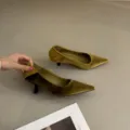 Escarpins velours français bout pointu talons kitten femme élégantes chaussures chic style - 35 / KML-8826-16 jaune [hauteur du talon 5cm]