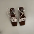 Sandales compensées à brides tressées bout carré français pour femmes chaussures d'été - 35 / KML-911-1 abricot [hauteur du talon 5cm]