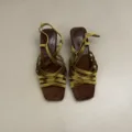 Sandales élégantes à talons et lanières en velours pour femmes, bout carré tendance. - 35 / KML-911-1 jaune gingembre [hauteur du talon 5cm]