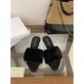 Mujeres mulas negras peludas punta abierta tacón medio zapatos elegantes moda chic - 35 / Negro