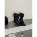 Elegantes botines negros de mujer con tacón de gatito puntiagudo y diseño holgado para otoño. - 35 / Negro