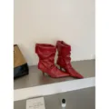 Botines cortos rojos de punta para mujer, elegantes botas de tacón bajo para el otoño. - 35 / Rojo