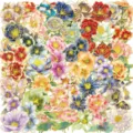 Detail van gouden bloemen PET transparante stickers voor dagboek en mok decoratie. - 50 stuks bloeiende bloemen TJ007