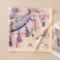 Foulard quadrato in seta twill di lusso con elegante stampa a catene, pura seta pregiata. - FHZ26-90616-2 Orlato a mano - rosa ornamento da cavallo a scacchi
