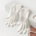 White silk knit gloves variant, elegant five-finger sun protection design for daily wear. - White