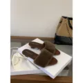 Elegantes zuecos marrones de felpa con tacón bajo para mujer, estilo de otoño elegante. - 35 / Café