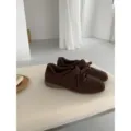 Zapatillas mary jane de ante marrón para mujer con cierre de velcro y cordones estilo otoñal - 35 / Café
