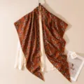 Luxury silk wool triangular scarf elegant autumn winter warm shawl for women fashion gift - Double-Sided Orange Green Rope