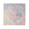 Luxury silk square scarf with tropical architectural print, elegant women fashion neckerchief. - Peach Pink Tropical