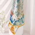 Silk square scarf for women, elegant floral printed silk neckerchief, stylish shirt accessory. - 86*86cm / Misty Blue and White Yellow
