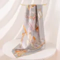 Luxurious mulberry silk square scarf with vintage carriage print, elegant women neckerchief. - 86*86cm / Time Spaceship