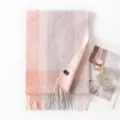 Femme Rose Carreaux Frange Écharpe Automne Hiver Doux Chaud Casual Tour de Cou - Carreaux Orange Gris Clair