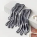 Elegant grey silk five-finger gloves for sun protection, smooth texture, chic spring wear. - Dark Gray