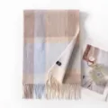 Écharpe en laine à carreaux pour femme automne style coréen avec franges élégante - Carreaux Bleu Gris Beige