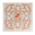 Luxury mulberry silk square scarf elegant vintage botanical print women shawl fashion accessory - Beige Base Orange Print
