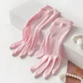 Pink mulberry silk long gloves for women, thin spring summer sun protection five-finger gloves. - Light Pink