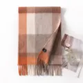 Écharpe en laine à carreaux pour femme automne style coréen franges cache-cou polyvalent - Carreaux Mocha Orange