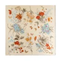 Elegant mulberry silk square scarf featuring vintage floral and butterfly print, perfect chic accessory. - Colorful Yellow