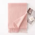 Sciarpa in lana tinta unita rosa invernale molto calda con frange accessorio moda morbido - 180x30cm / Rosa Ciliegia Chiaro (-16)