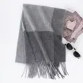 Classic grey color block winter scarf for women, warm soft tassel fringe neckerchief accessory. - Light Gray Medium Gray Plaid