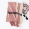 Classic pink and beige plaid wool scarf for women winter warm fringed neckerchief gift - Dusty Pink White Plaid