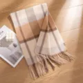 Classic British style wool plaid scarf, camel and grey warm winter neck warmer accessory. - Camel & Coffee Plaid