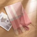 Pink wool plaid scarf variant, classic British style winter warm fringed neck wrap accessory. - Pink Coffee Plaid