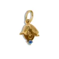 Goldfarbenes Geburtsblumen Anhänger Detail, elegantes blaues Edelmetall Schmuckstück. - Weihnachtsstern mit seeblauem Zirkonia im Dezember